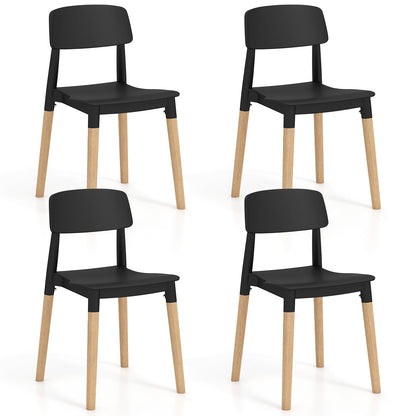 Juego de 4 sillas de comedor modernas con respaldo ergonómico para comedor - Negro