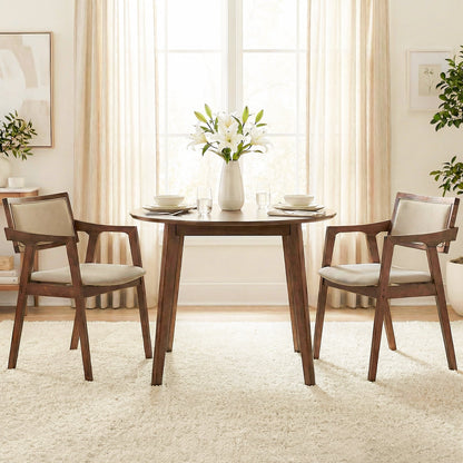 Modern Fabric Upholstered Rubber Wood Dining Chairs with Arms Set of 2 Beige DirectDeals on Tampa Home & Garden Store