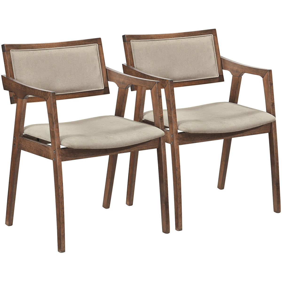 Modern fabric upholstered rubber wood dining chairs set of 2 with arms in beige by DirectDeals on Tampa Home & Garden Store