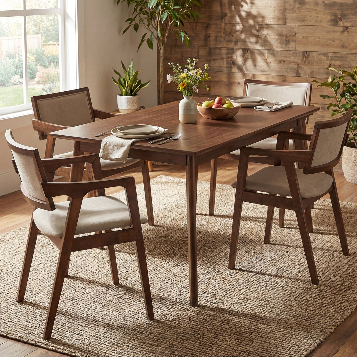 Modern fabric upholstered rubber wood dining chairs with arms beige DirectDeals set of 2 on Tampa Home & Garden Store