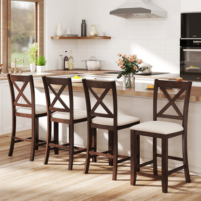 Modern Farmhouse Counter Height Stools with Footrest and Cushion-Walnut