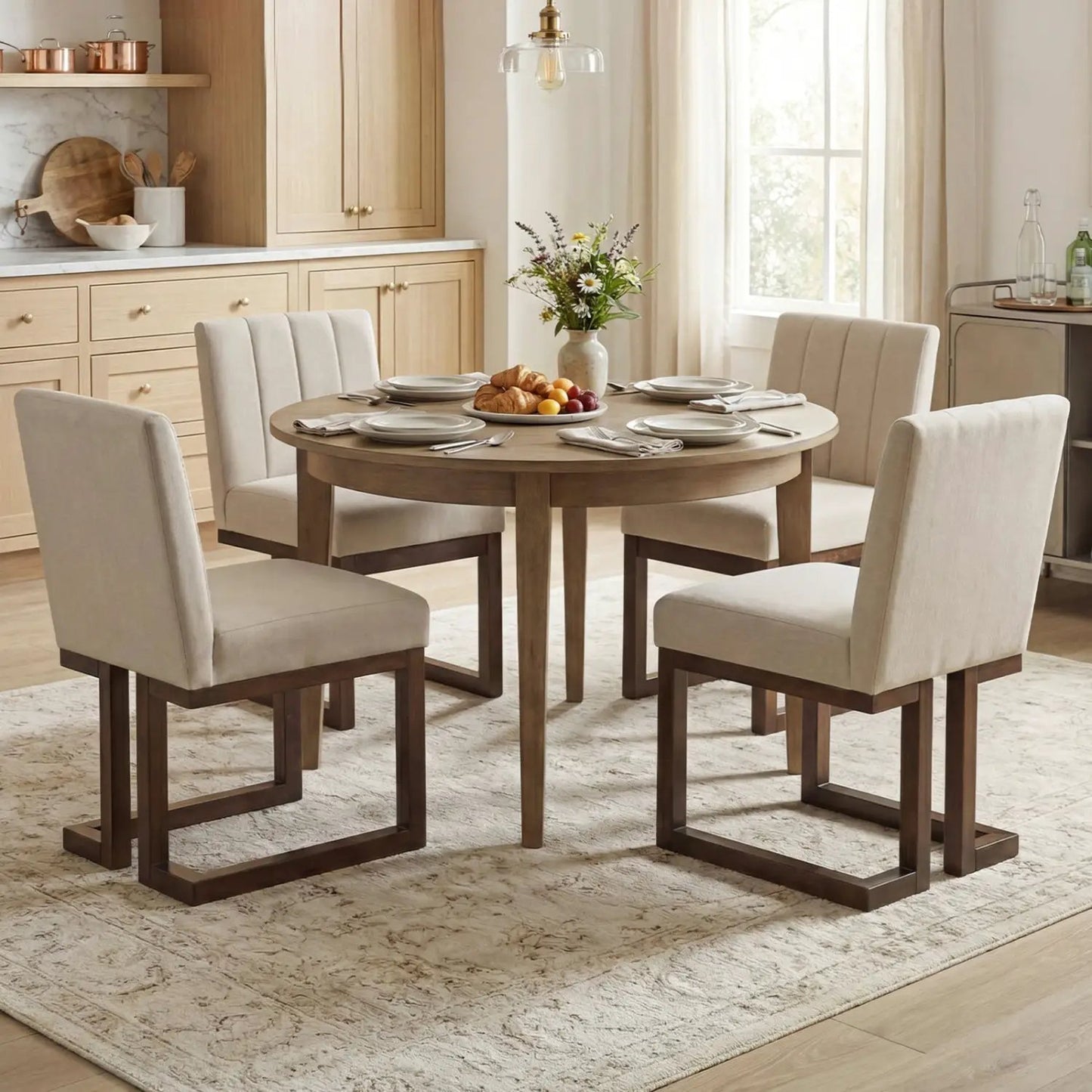 Modern Farmhouse Fabric Dining Chairs Set of Four