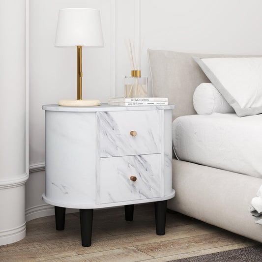 2-Drawer Nightstand Modern Faux Marble Bedside Table with Storage-White - Tampa Home & Garden Store