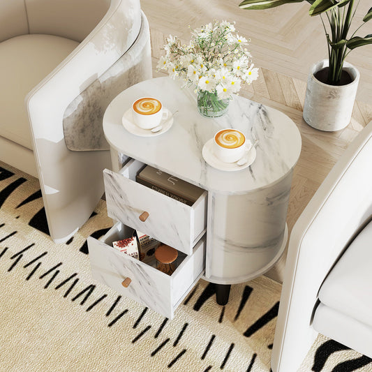 2-Drawer Nightstand Modern Faux Marble Bedside Table with Storage-White - Tampa Home & Garden Store