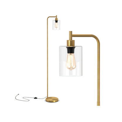 Modern Floor Lamp with Hanging Glass Lampshade and Foot Switch-Black