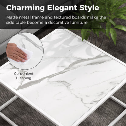 Modern Glass Square Coffee Table with Metal Frame for Living Room-White