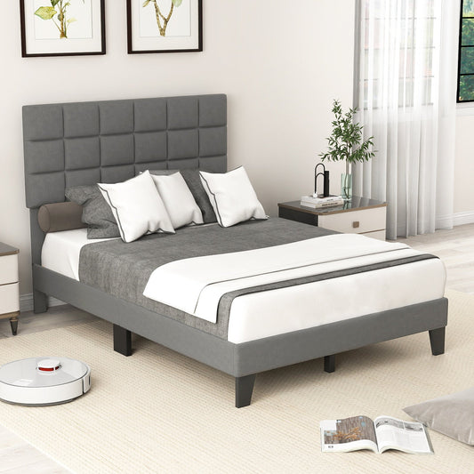 Full Size Modern Linen Bed Frame with Adjustable Headboard-Gray - Tampa Home & Garden Store