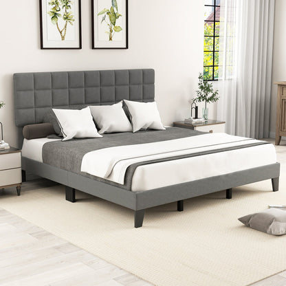 Base de cama moderna King Size de lino con cabecera ajustable - Gris