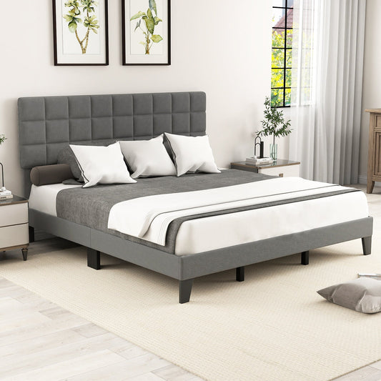 King Size Modern Linen Bed Frame with Adjustable Headboard-Gray - Tampa Home & Garden Store