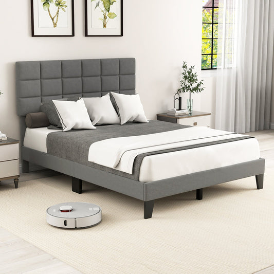 Queen Size Modern Linen Bed Frame with Adjustable Headboard-Gray - Tampa Home & Garden Store