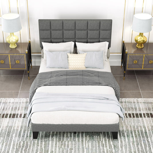 Full Size Modern Linen Bed Frame with Adjustable Headboard-Gray - Tampa Home & Garden Store