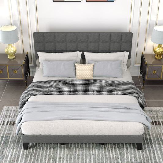 King Size Modern Linen Bed Frame with Adjustable Headboard-Gray - Tampa Home & Garden Store