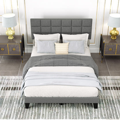Estructura de cama moderna de lino tamaño queen con cabecero ajustable - Gris