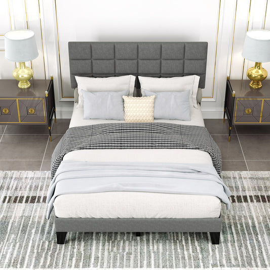 Queen Size Modern Linen Bed Frame with Adjustable Headboard-Gray - Tampa Home & Garden Store