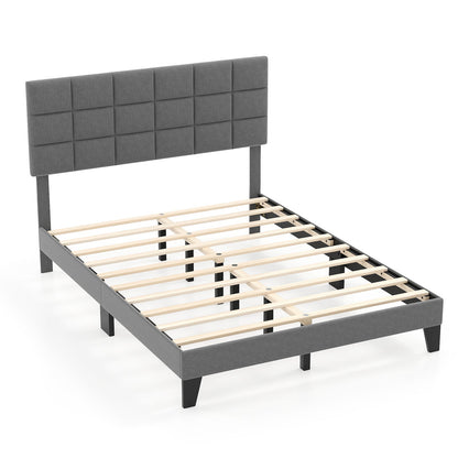Estructura de cama moderna de lino tamaño queen con cabecero ajustable - Gris