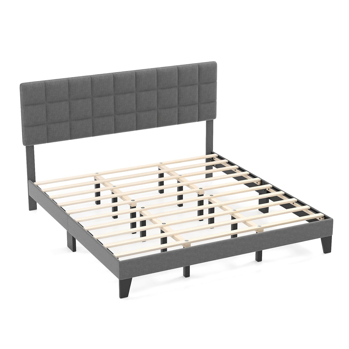Base de cama moderna King Size de lino con cabecera ajustable - Gris