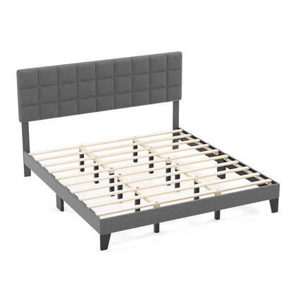 Base de cama moderna King Size de lino con cabecera ajustable - Gris
