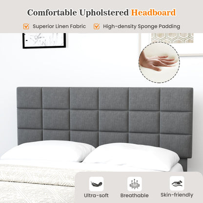 Estructura de cama moderna de lino tamaño queen con cabecero ajustable - Gris