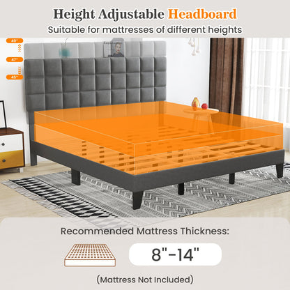 Base de cama moderna King Size de lino con cabecera ajustable - Gris