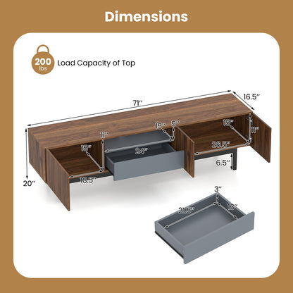 Modern Mid Century TV Cabinetfor TVs up to 82" with Drawer-Walnut
