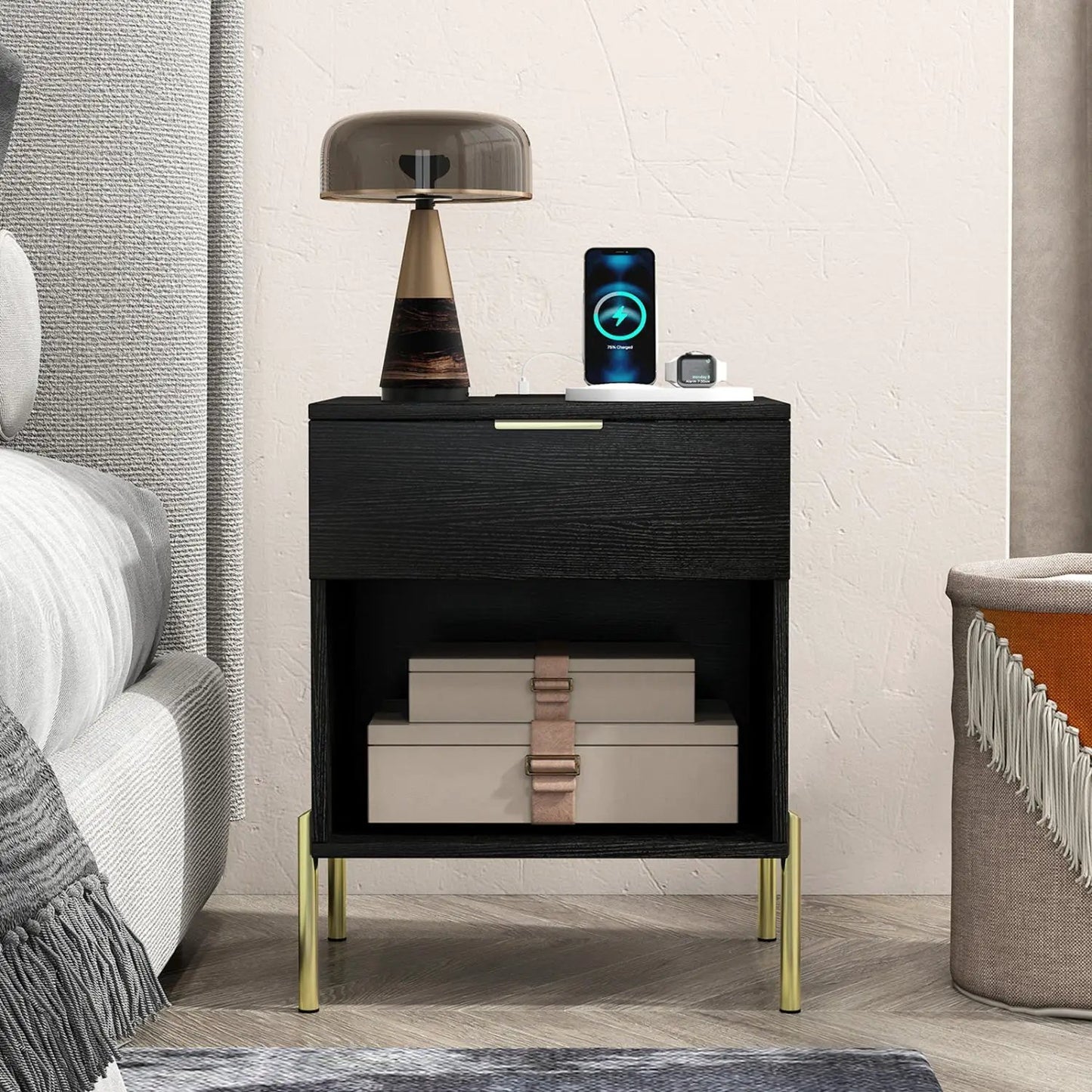 Nightstand with Charging Station and Drawer