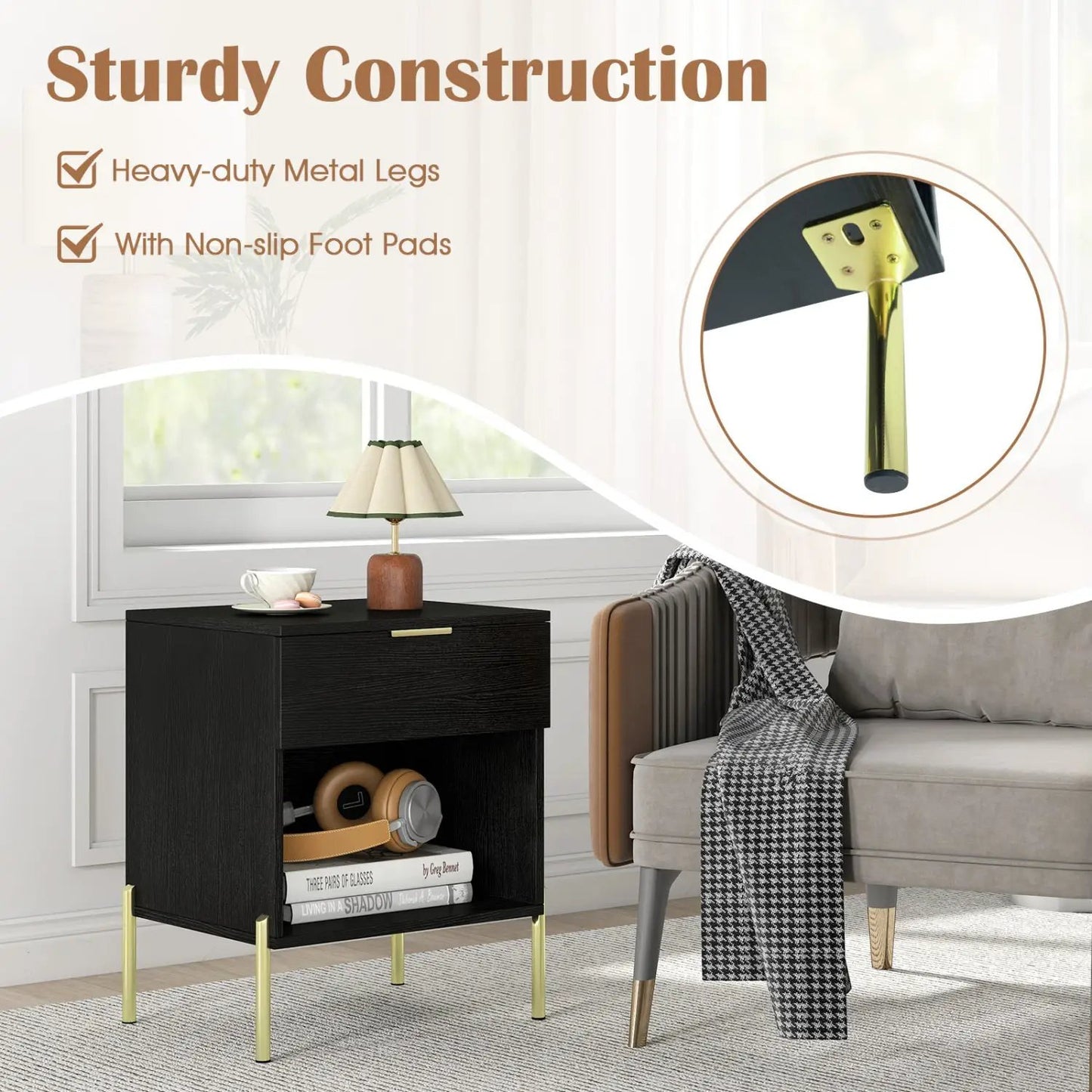 Nightstand with Charging Station and Drawer