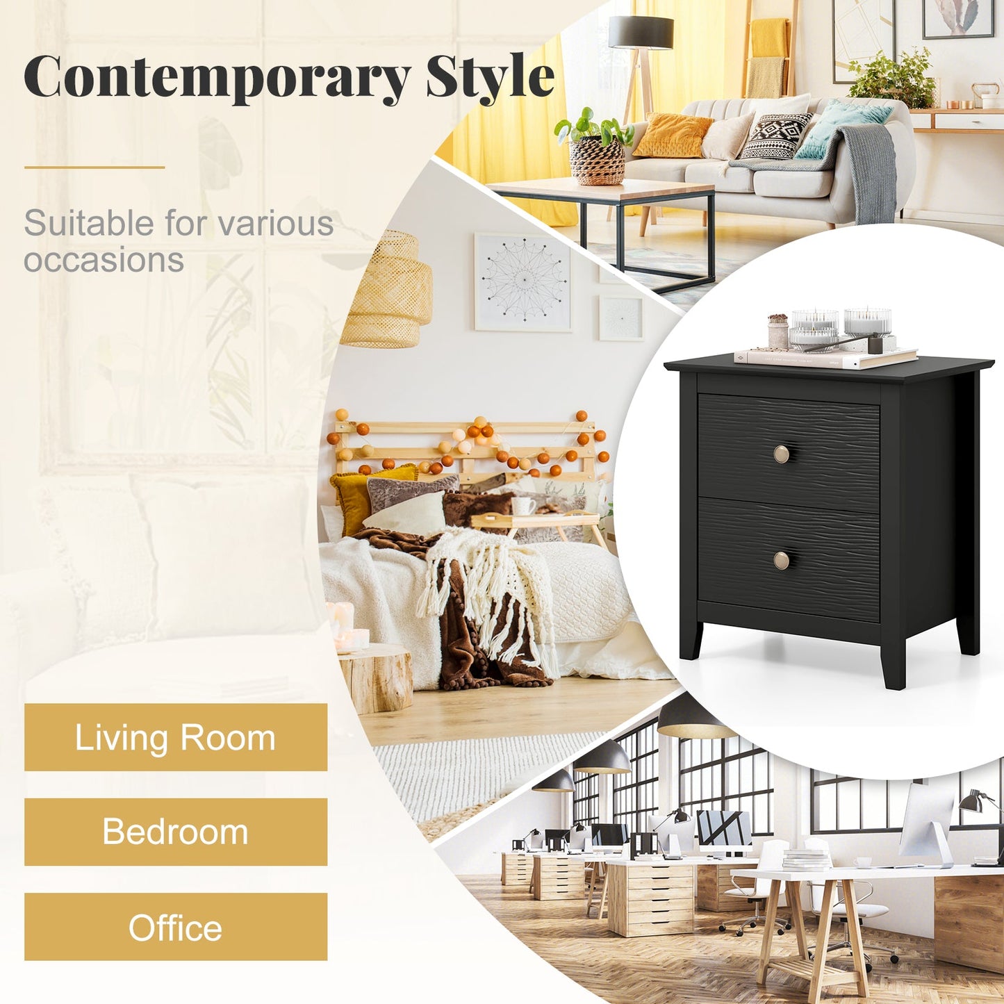 Modern Nightstand with 2 Drawers for Small Spaces