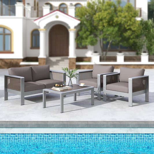 Patio Furniture Aluminum Armchair with Thick Back and Seat Cushion - Tampa Home & Garden Store