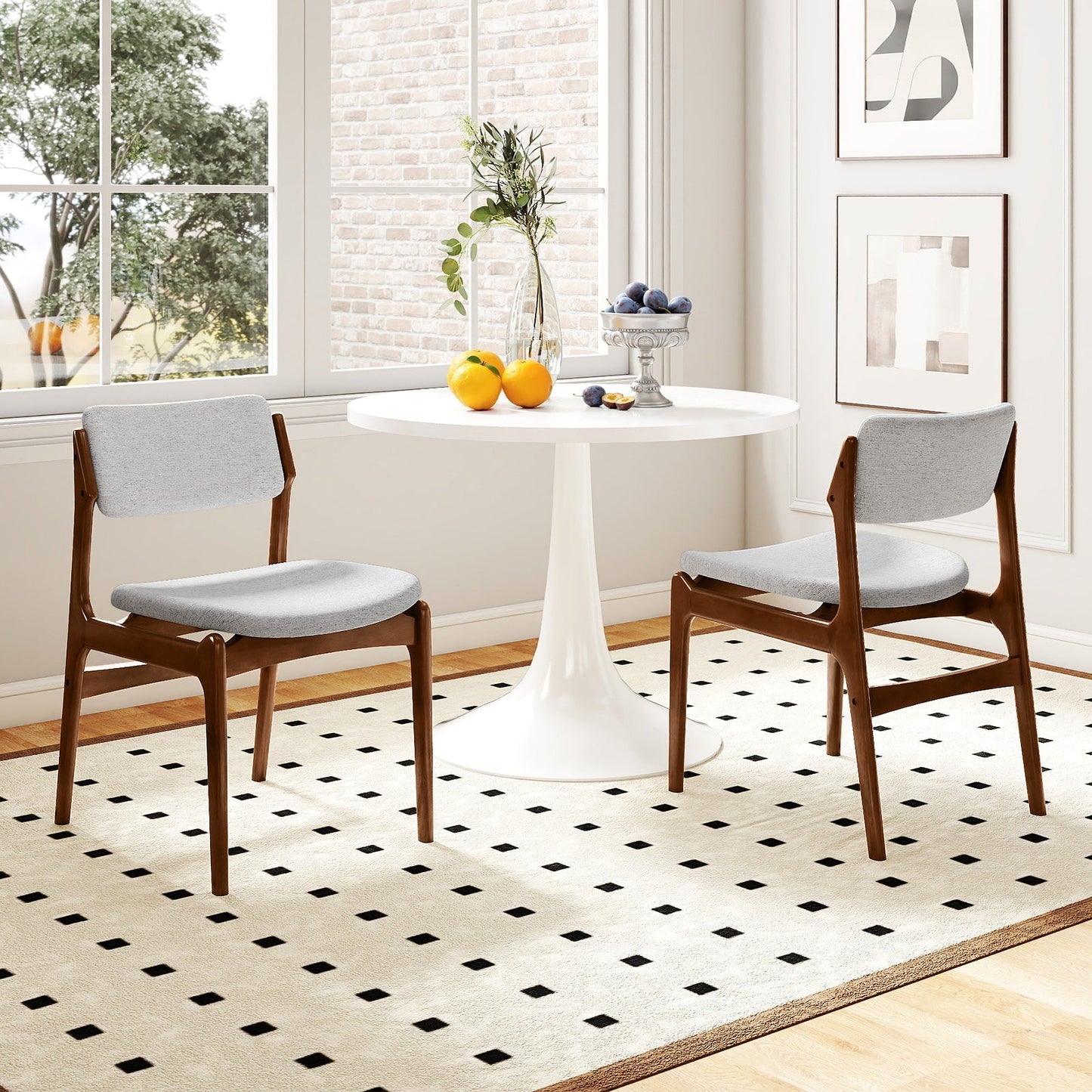 Modern Padded Dining Chairs with Rubber Wood Legs Set of 2-Brown