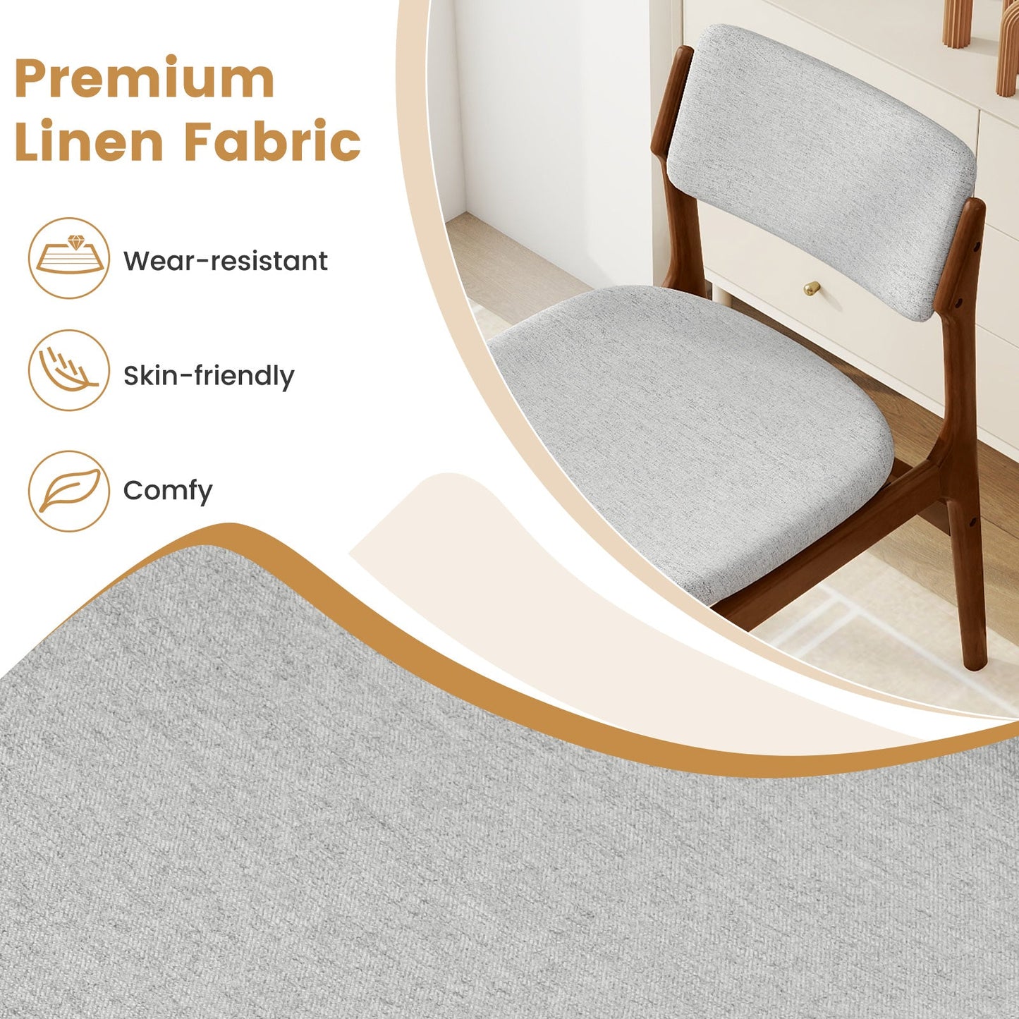 Modern Padded Dining Chairs with Rubber Wood Legs Set of 2-Brown