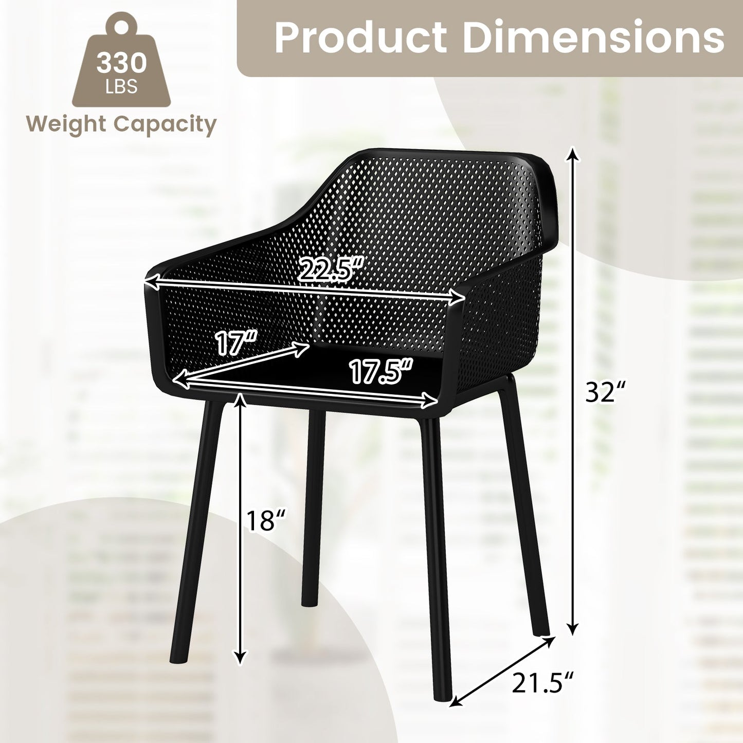 Modern Plastic Dining Chairs Set of 2 Kitchen Armchairs with Breathable Mesh Backres-Black
