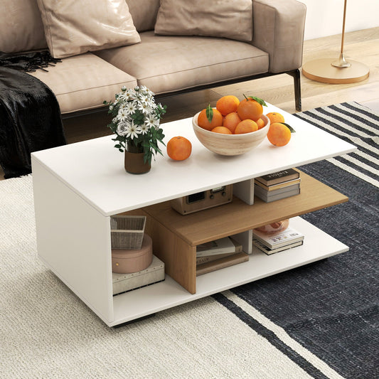 Rectangular Coffee Table with L-shaped Middle Shelf-White - Tampa Home & Garden Store
