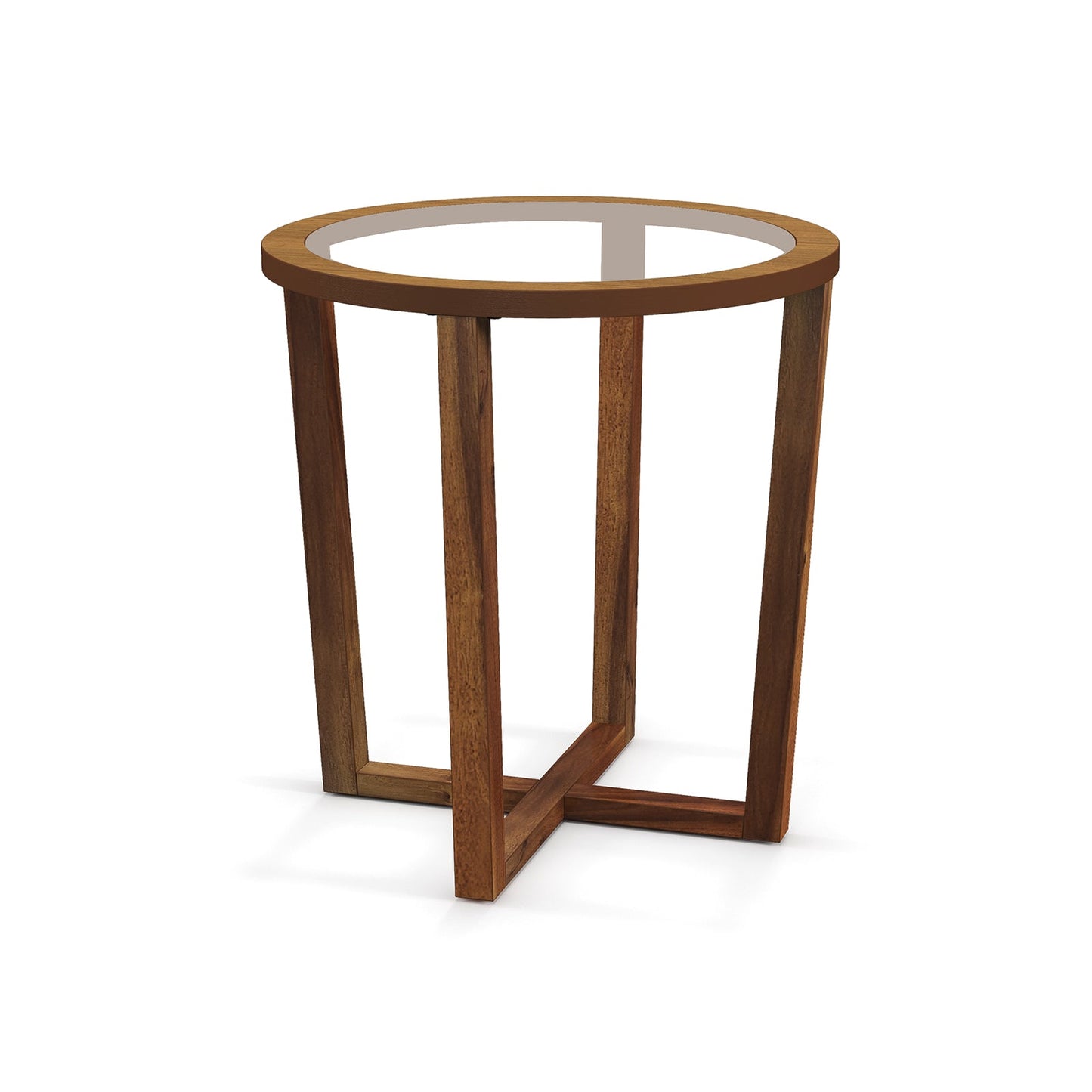 Modern round end table with tempered glass top and brown wood legs DirectDeals on Tampa Home & Garden Store