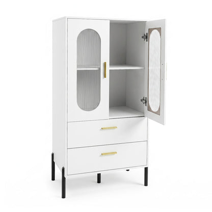Modern sideboard buffet cabinet with fluted doors, white finish, gold hardware, black legs on Tampa Home & Garden Store