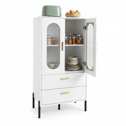 Modern Sideboard Buffet Cabinet with Fluted Doors, white finish, gold hardware DirectDeals on Tampa Home & Garden Store