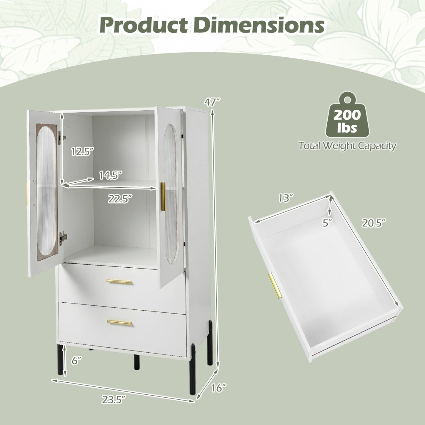 Modern white sideboard buffet cabinet with fluted glass doors, gold handles DirectDeals on Tampa Home & Garden Store