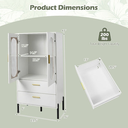 Modern white sideboard buffet cabinet with fluted glass doors, gold handles DirectDeals on Tampa Home & Garden Store