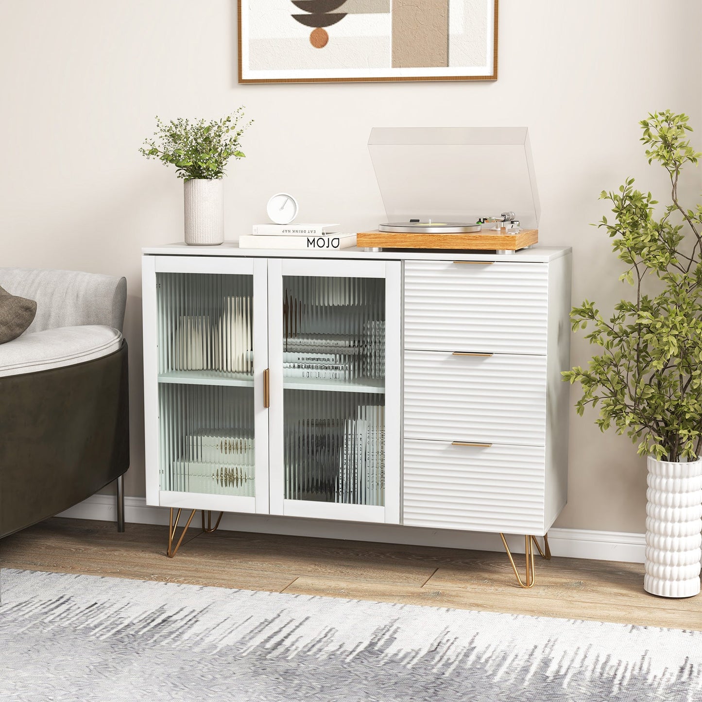 Aparador moderno con 2 puertas y 3 cajones para sala de estar o comedor - Blanco