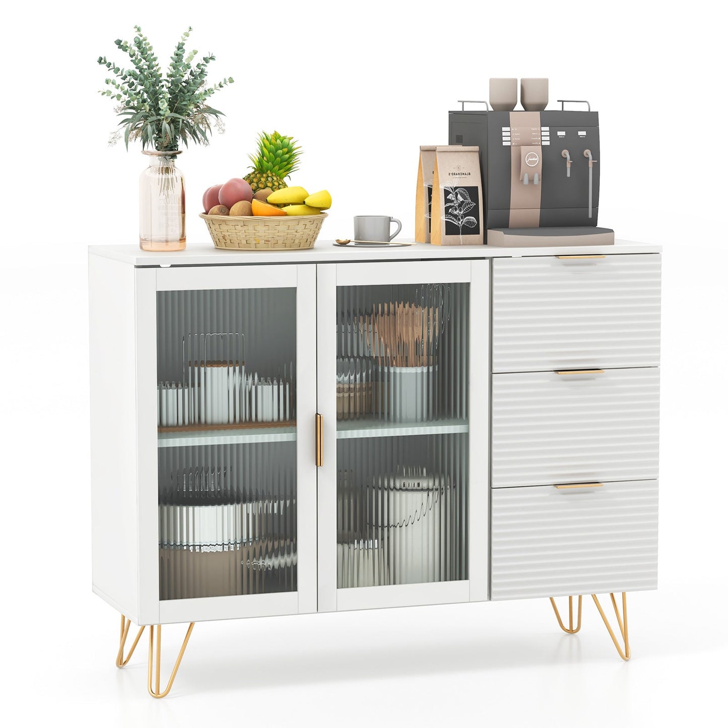 Aparador moderno con 2 puertas y 3 cajones para sala de estar o comedor - Blanco