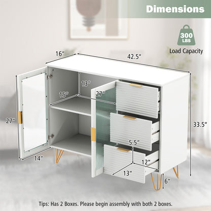 Aparador moderno con 2 puertas y 3 cajones para sala de estar o comedor - Blanco