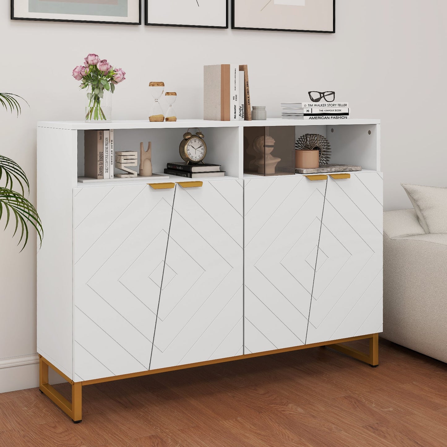 Aparador moderno con 4 puertas y estantes ajustables - Blanco