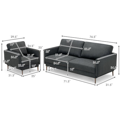 Modern Sofa Couch with Solid Metal Legs and Removable Backrest Cushion-Gray