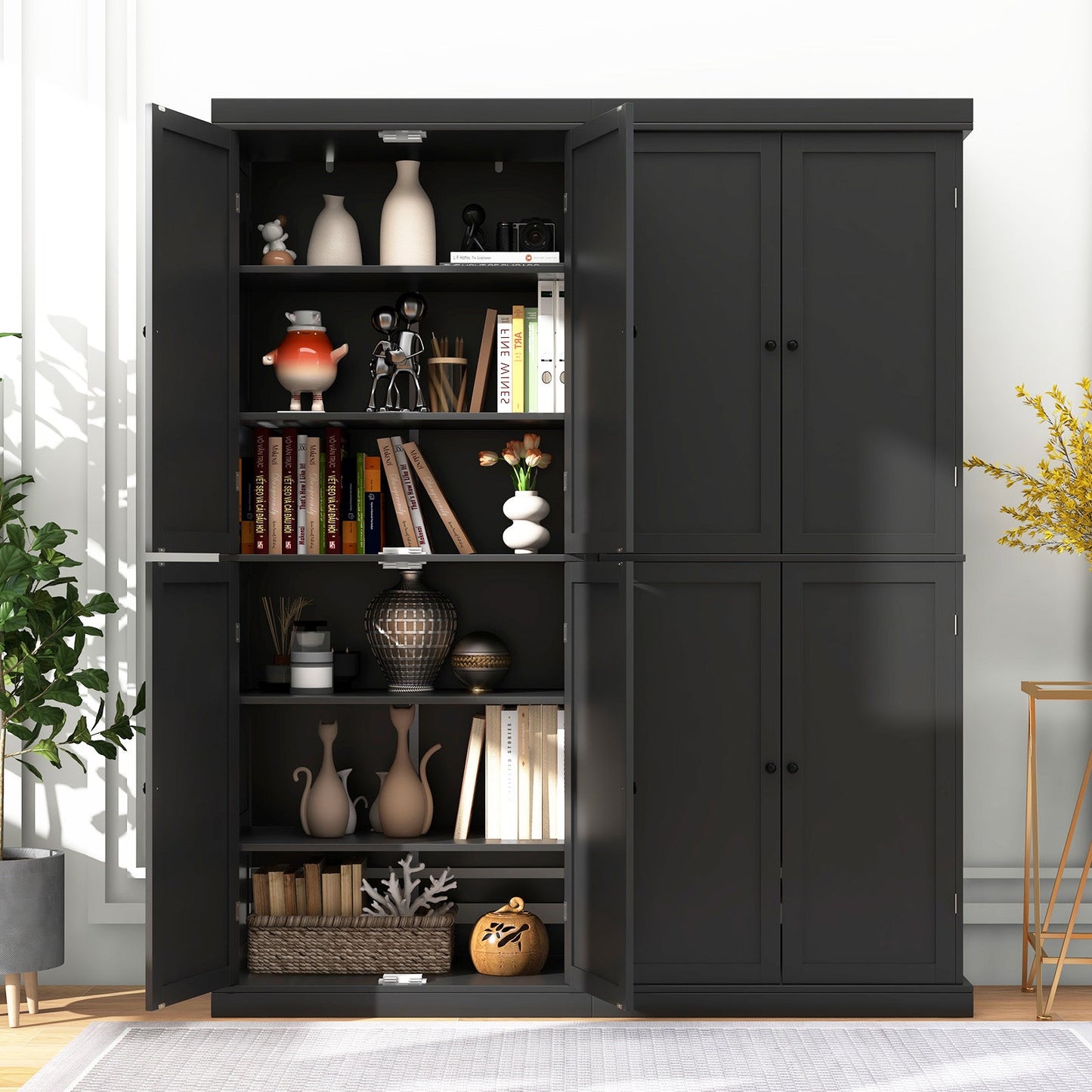 72.5 Inches Tall Buffet Cabinet with 6-Tier Shelves and 4 Doors
