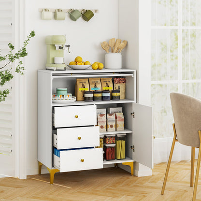 Cómoda con puerta de cristal estriado abatible para dormitorio o cocina - Gris