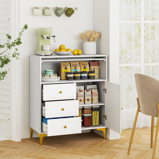 Cómoda con puerta de cristal estriado abatible para dormitorio o cocina - Gris