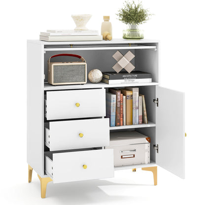 Cómoda con puerta de cristal estriado abatible para dormitorio o cocina - Gris