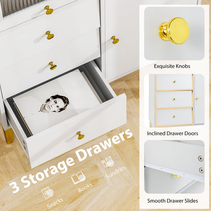 Cómoda con puerta de cristal estriado abatible para dormitorio o cocina - Gris