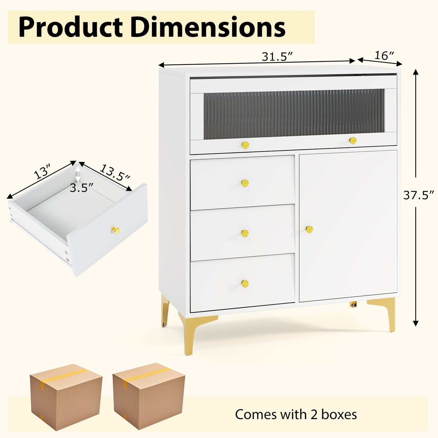 Cómoda con puerta de cristal estriado abatible para dormitorio o cocina - Gris