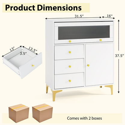 Cómoda con puerta de cristal estriado abatible para dormitorio o cocina - Gris