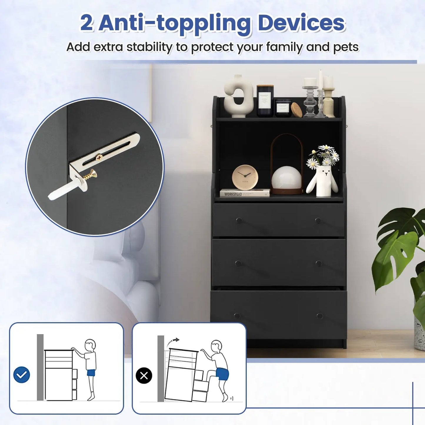 Storage Dresser with Anti-Toppling Device